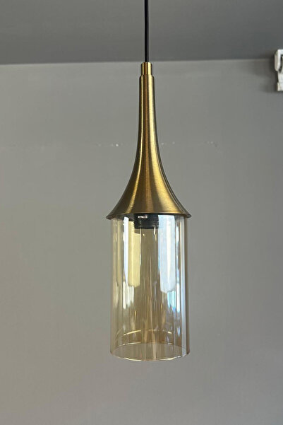 Bamyum Windy Cam Bal Rengi Tekli Avize Eskitme Külah Başlık Retro Sarkıt Lamba Salon Aydınlatma