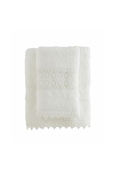 Soft Cotton Soft Cotton - Luxury Bath Towel Set (2 Pieces) 100% Cotton Light Beige with Embroidery, Dimensions 50X100+85X150 cm