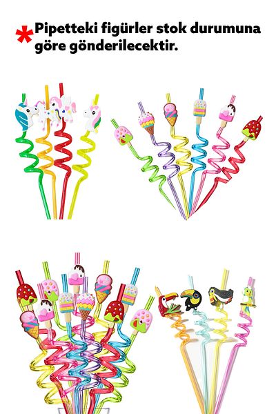 Fresh Moon Colorful Straws Set of 4 Washable Cute Unicorn Figured Straw Glass Cup Sticks Drink Presentation