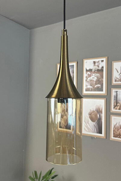 Bamyum Windy Cam Bal Rengi Tekli Avize Eskitme Külah Başlık Retro Sarkıt Lamba Salon Aydınlatma