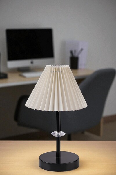 Lumexx Sky Black Pleated Table Lamp with Cream Lamp Shade