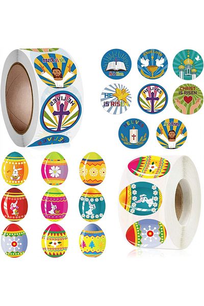 Seasboes Set of 2 rolls of Easter stickers, 1000 pieces, paper, multicolor