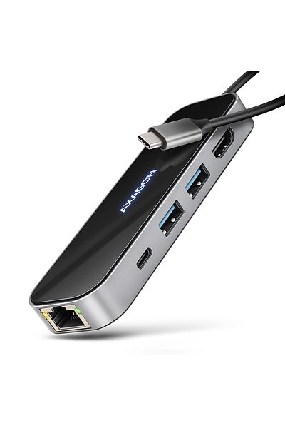 Axagon USB-C 5Gbps GLASS 6in1 Hub | HMC-6GLN