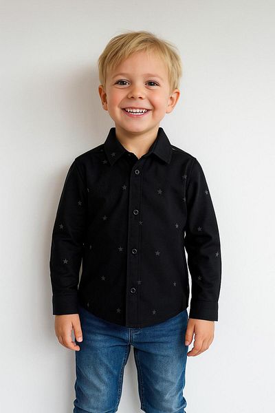 Dragora Boy's Gray Star Patterned Black Shirt