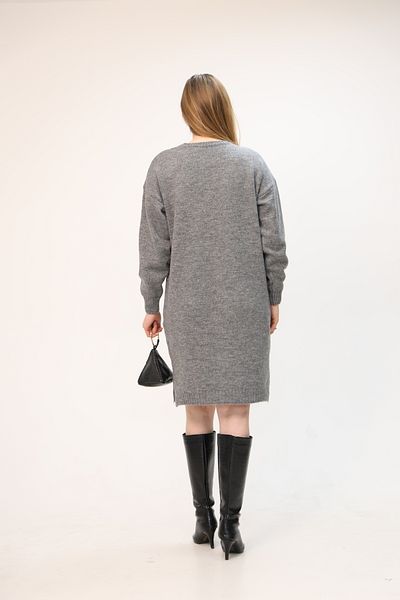 ALCHON Round Crew Neck Long Sleeve Pocket Side Slit Soft Texture Winter Knitwear Midi Length Pullover Tunic