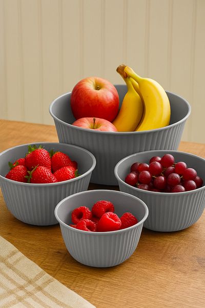 Vienev Set of 4 Mega Size Plastic Mixing and Storage Bowls |   1L, 2L, 3L, 5L Gray