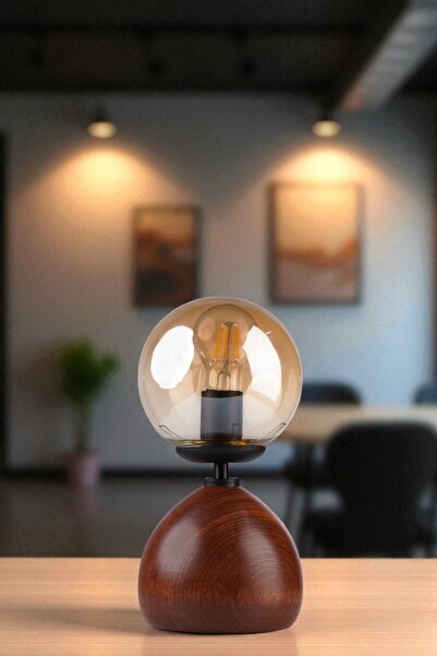 Lumexx Cameron Walnut Honey Glass Table Lamp