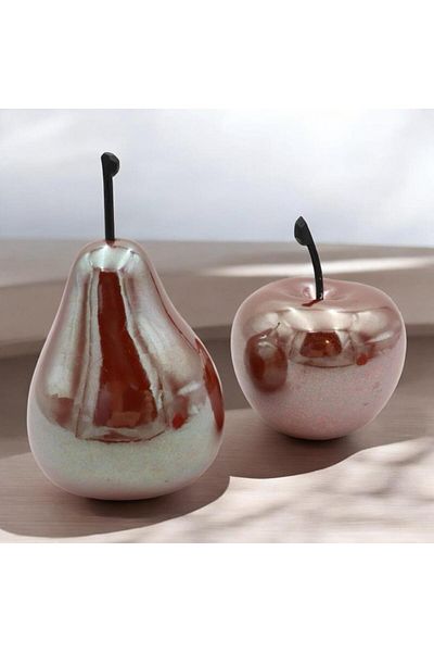 Okya Home Ceramic Apple and Pear Set – Brown Pottery Figurine