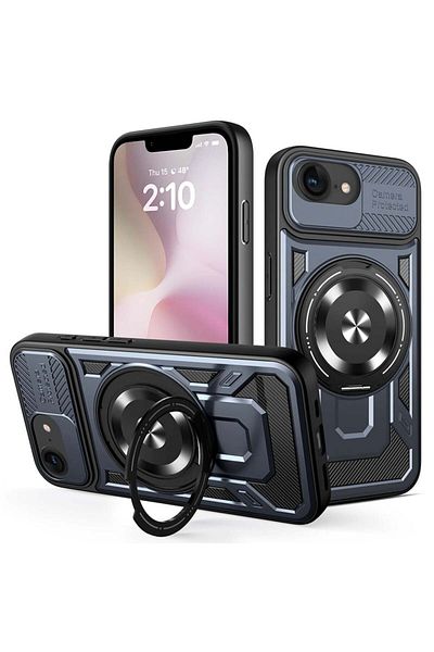 SKYDDAR INNOVATION Carcasă pentru iPhone 16e, RuggedCam, inel magnetic rezistent la șocuri, set de autocolante, albastră
