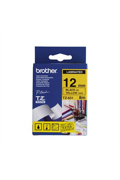 3D Brothers Brother | 631 | Taśma laminowana | Termiczna | Czarna na żółtym | Rolka (1,2 cm x 8 m)