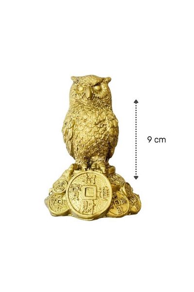 BLA BLA FOAM Feng Shui Owl Statue on Coins – Luck and Prosperity – 9cm