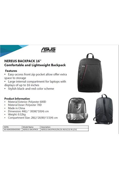 ASUS | NEREUS | Pasuje do rozmiaru 16 " | Plecak | Czarny