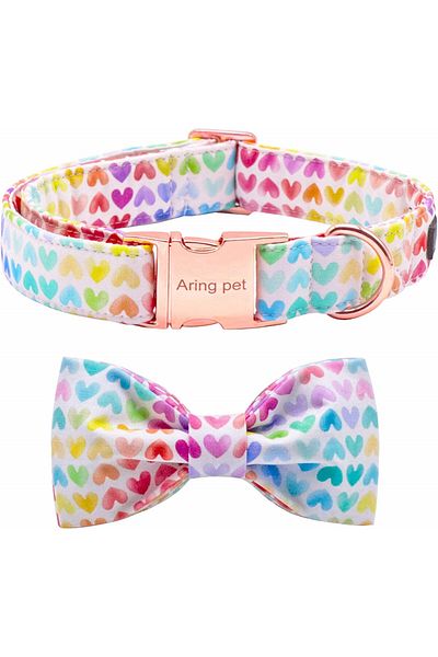 Aring Pet dog collar and bow tie set, cotton/metal, multicolor, size S