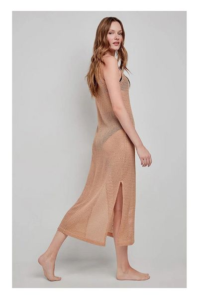 Gisela Long Beach Dress, Gisela, Crocheted, Caramel, S