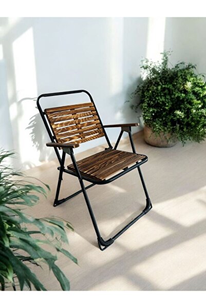 onehediye Moln Deluxe Ahşap Metal Tekli Bahçe Balkon Kamp Piknik Sandalyesi