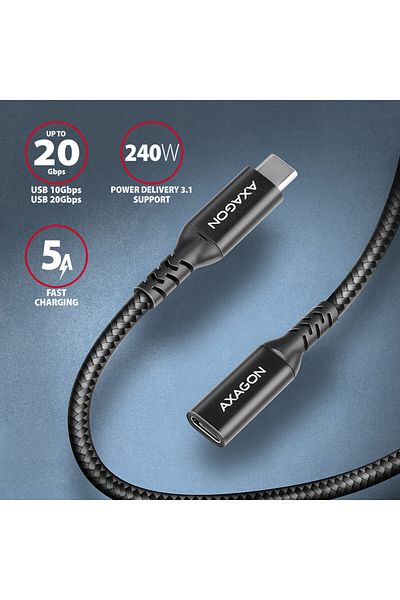 Axagon Extension USB 20Gbps cable, 0.5 m | BUCM32-CF05AB | USB-C to USB-C