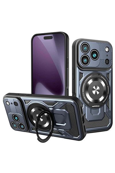 SKYDDAR INNOVATION Carcasă pentru iPhone 17 Pro, RuggedCam, inel magnetic rezistent la șocuri, set de autocolante, albastră
