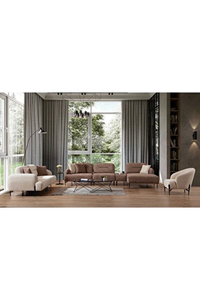 Vivense ELLAS MODÜLER KÖŞE TAKIMI, KREM KAHVE