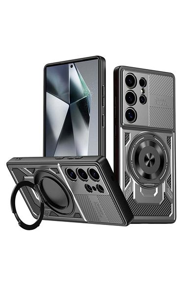 SKYDDAR INNOVATION Case for Samsung Galaxy S23 Ultra, RuggedCam, Shockproof magnetic ring, sticker set, Gray