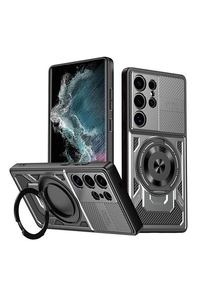 SKYDDAR INNOVATION Case for Samsung Galaxy S22 Ultra 5G, RuggedCam, Shockproof magnetic ring, sticker set, Gray