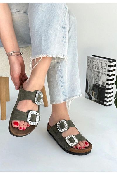 Aemido Tower Nool Green Nubuck Slippers with Guns