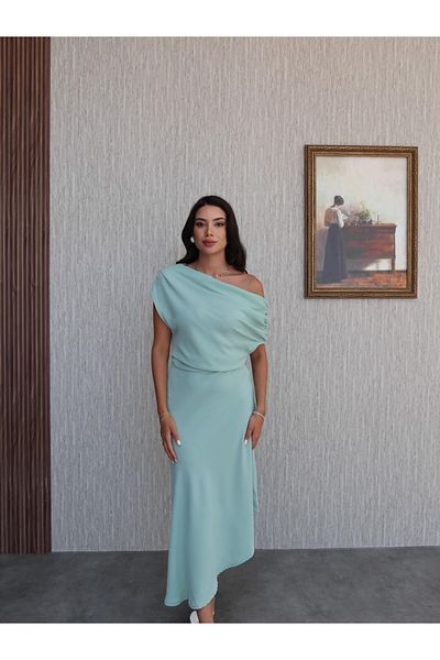 ESRAHELVACI Ασύμμετρο φόρεμα με γιακά Draped Degaje