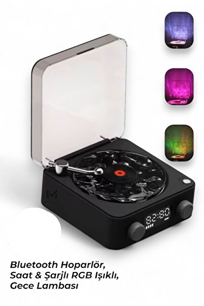 Wair Teknoloji Retro Pikap Tasarımlı Bluetooth Hoparlör | Dijital Saatli & LE...