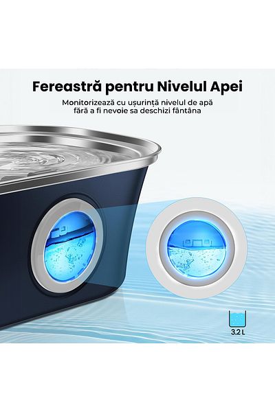 Elindor Dispenser De Apa Pentru Pisici Și Câini, 3,2 L, Silențios, Filtrare Cu Cărbune, Albastru