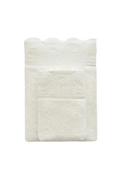 Soft Cotton Soft Cotton - Luxury Bath Towel Set (2 Pieces) 100% Cotton Light Beige with Embroidery, Dimensions 50X100+85X150 cm