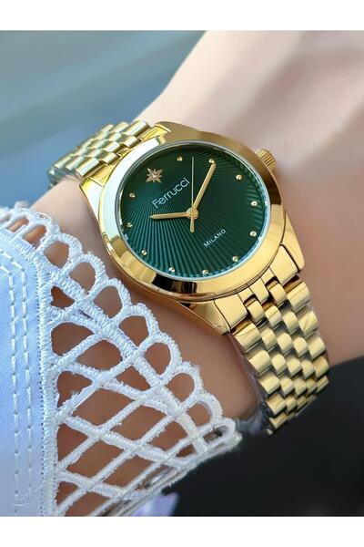Ferrucci ساعة يد نسائية من ميلانو – مينا مفصلة بنجمة خضراء، حبل معدني
