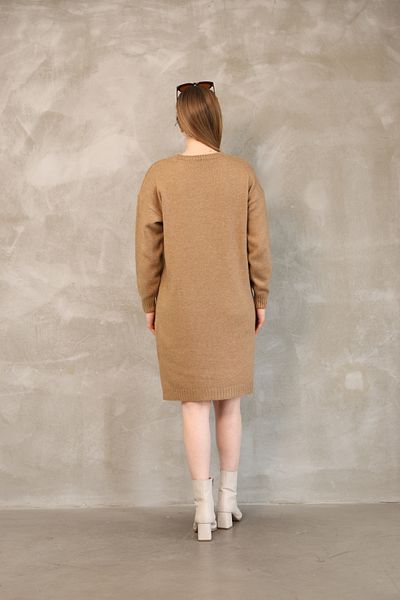 ALCHON Round Crew Neck Long Sleeve Pocket Side Slit Soft Texture Winter Knitwear Midi Length Pullover Tunic