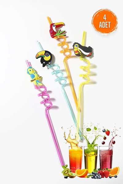 Fresh Moon Colorful Straws Set of 4 Washable Cute Unicorn Figured Straw Glass Cup Sticks Drink Presentation
