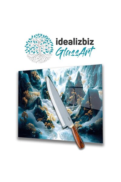idealizbiz Glass Cutting Board Landscape Mountain, Chopping Board, Presentati...