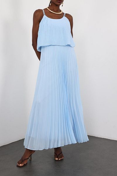 Suzi Long Chiffon Dress with Pleats 4S778
