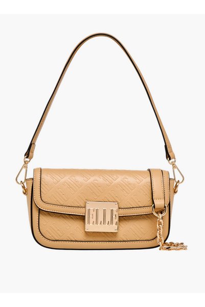ELLE Monogram Embossed Shoulder Bag with Detachable Chain Strap - W 6.5 x H 1...