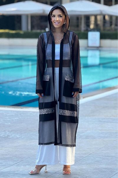 Nevin Kaya Moda Black Leopard Detailed Tuk Kimono - Pareo