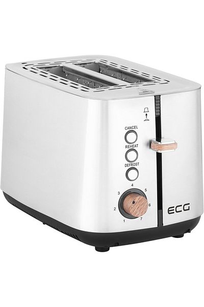 ECG Prăjitor de pâine din lemn ST 2767, 925 W, 2 felii, 7 niveluri de rumenire, oțel inoxidabil