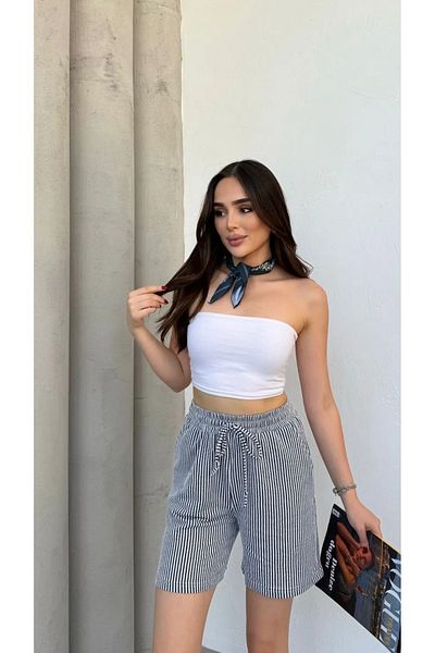 THIFF GYMWEAR Pantaloni scurți cu dungi pentru femei Waterway cu buzunare laterale și șireturi în talie
