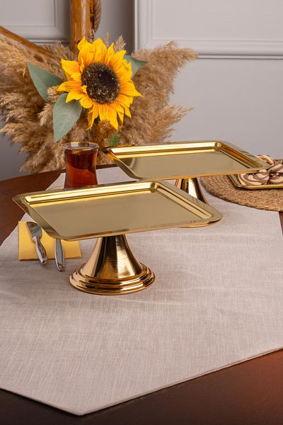 NEWTREND Züccaciye Luxury 2-Piece Square Gold Standing Cake, Pastry, Cookie, Dessert, Catering, Dowry Presentation Serving Stand