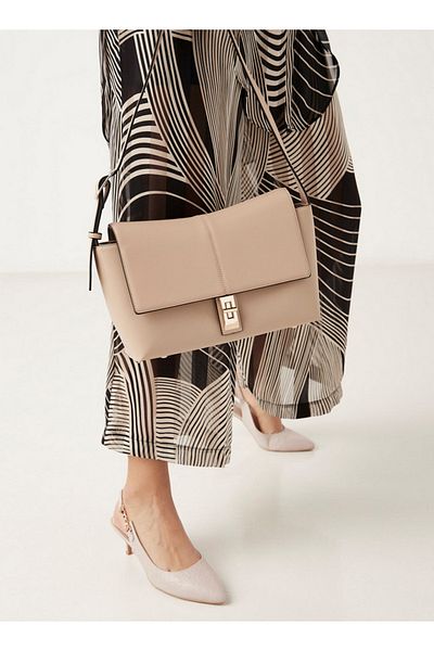 Celeste Solid Shoulder Bag with Adjustable Strap and Twist Lock Closure