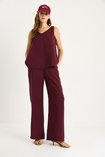 Bianco Lucci Women's V-Neck Strap Blouse Palazzo Pants Bottom-Top Set 3142 60283115