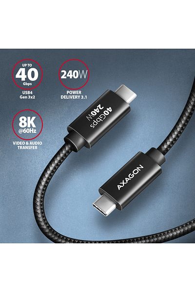 Axagon Data and charging USB4 Gen 3x2 cable, 1 m | BUCM3-CM15AB | USB Type C - USB Type C