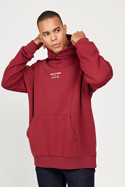 AC&Co / Altınyıldız Classics Men's Claret Red Oversize Fit Loose Cut Hooded 3 Thread Cotton Sweatshirt