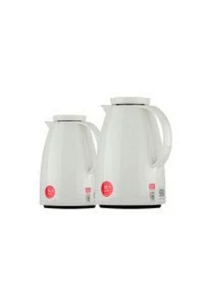 BASURRAH Basurah Shiny White Tea Thermos Set - 2 Pieces (0.5L - 1L)