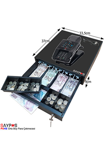 SAYPOS Verifone MX915 Yazar Kasalarla Uyumlu Para Çekmecesi 4 Banknot 5 Madeni Para Bölmeli 33,5x37x9cm