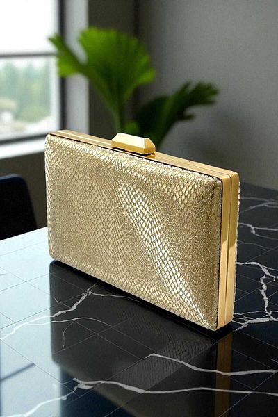 aysrbag Women's Special Model Drop Gold Evening Dress Clutch Portfolio Hand Night Wedding Engagement Evening Dress Bag