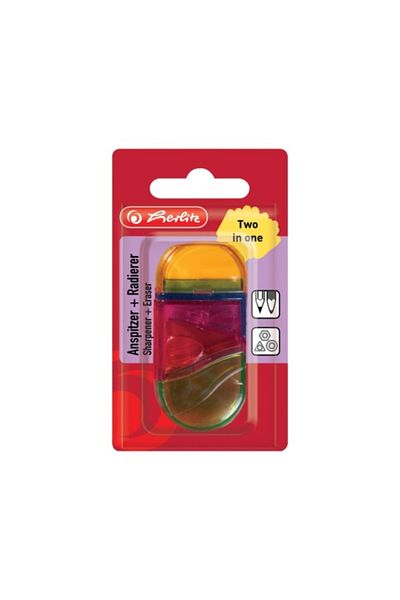 Herlitz Material Plastic, 2-in-1 Oval Sharpener & Eraser, Assorted Colors,