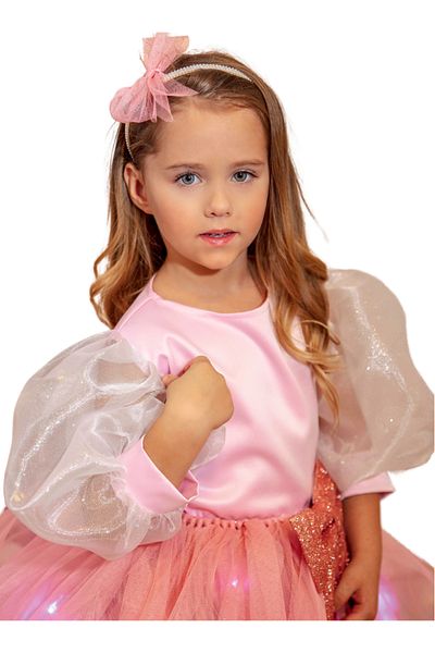 fustite cu luminite Pink Taffeta Crop Top With Puff Sleeves - 10-12 Years (140-152 CM)