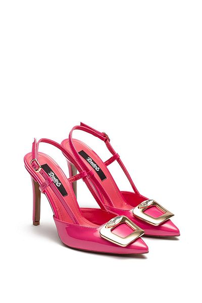 Dedos Women's High Heeled Stylish Buckle Patent Leather Evening Dress Shoes Fuchia 6305