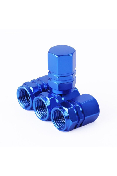 Mercaton Set of 4 decorative hexagonal car valve caps, Aluminum, 1.8 cm, Blue